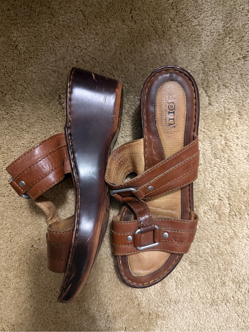 Brown Leather Men’s Slide Sandals